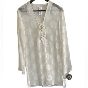 NWT La Blanca resortwear white textured polkadot sheer cover-up women S